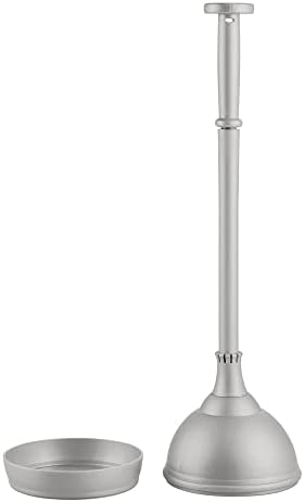 mDesign Modern Toilet Brush and Plunger Set with Holder - Gray