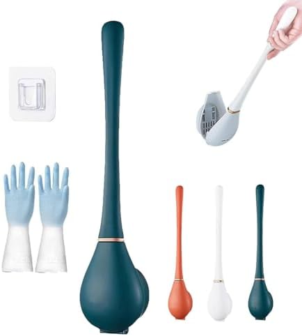 Silicone Toilet Brush with Holder Set No-Slip Extra Long Handle