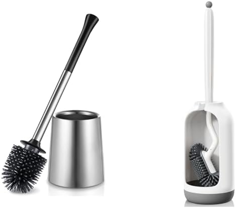 HAMITOR Toilet Brush Holder Set with Curved Bristles