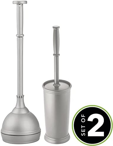 mDesign Modern Toilet Brush and Plunger Set with Holder - Gray