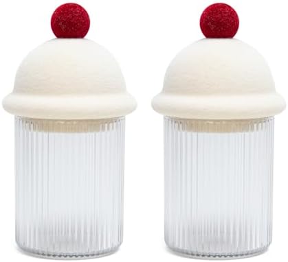 2 Pack Q-Tip Holder Dispenser with Lids for Cotton Swabs Floss Picks Bathroom Essentials Vanity Storage Red