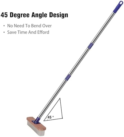 MEIBEI Floor Scrub Brush with Long Beechwood Handle