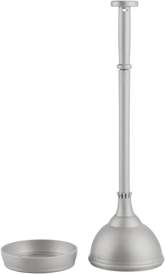 mDesign Modern Toilet Brush and Plunger Set with Holder - Gray