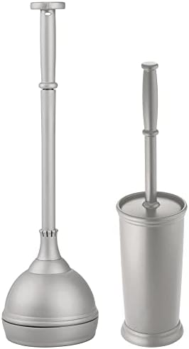 mDesign Modern Toilet Brush and Plunger Set with Holder - Gray