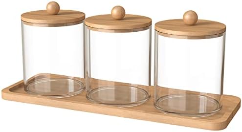 3Pcs Qtip HolderDispenser with Bamboo Lids