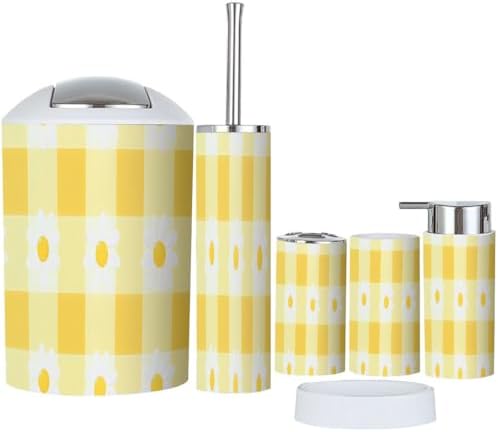 Boho Bathroom Accessory Set 6 Pieces White and Yellow