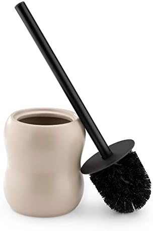 Navaris Toilet Brush Ceramic Holder Set - Beige 1
