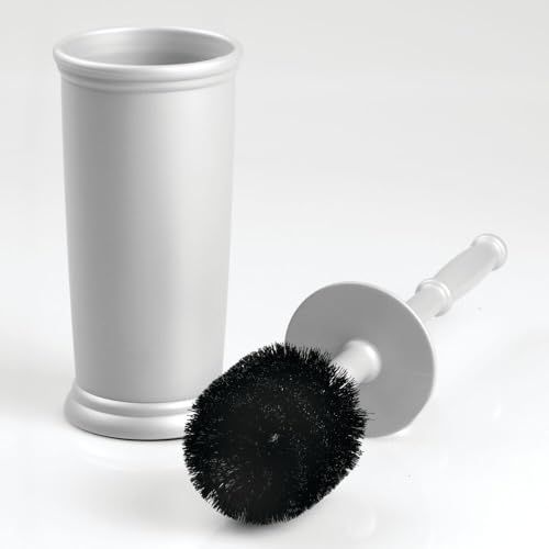 mDesign Toilet Bowl Brush with Modern Holder - 2 Pack Silver