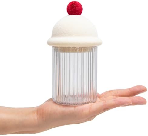2 Pack Q-Tip Holder Dispenser with Lids for Cotton Swabs Floss Picks Bathroom Essentials Vanity Storage Red