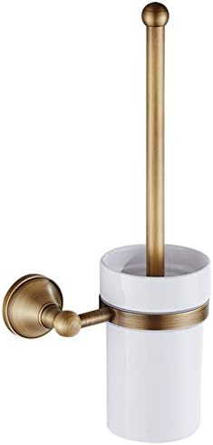 Antique Brass Toilet Brush Holder Set - Wall Mounted