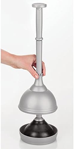 mDesign Modern Toilet Brush and Plunger Set with Holder - Gray