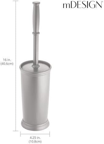 mDesign Toilet Bowl Brush with Modern Holder - 2 Pack Silver