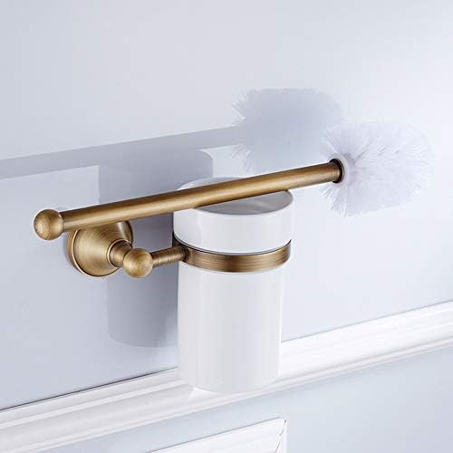 Antique Brass Toilet Brush Holder Set - Wall Mounted