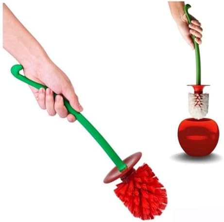 Red Cherry Toilet Brush and Holder Set - Cute Design with Storage Base