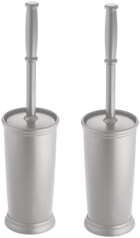 mDesign Toilet Bowl Brush with Modern Holder - 2 Pack Silver