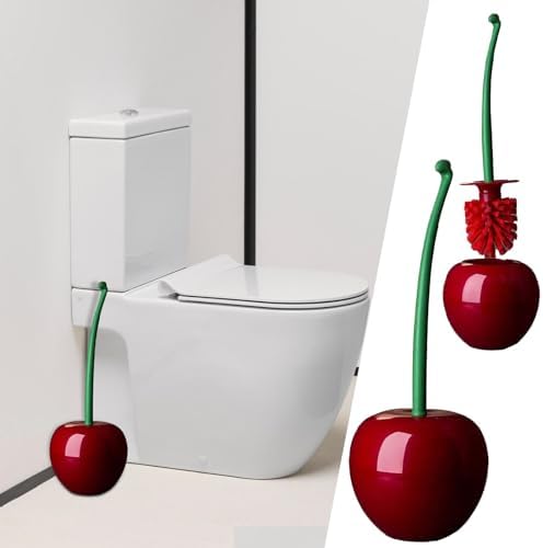 Red Cherry Toilet Brush and Holder Set - Cute Design with Storage Base