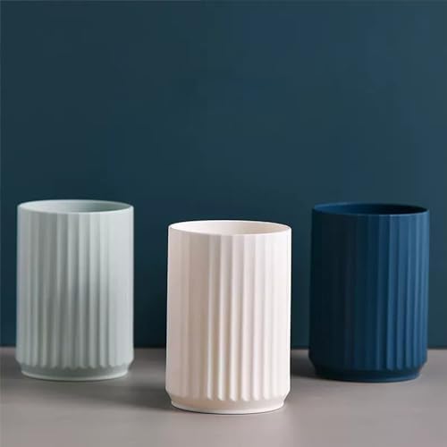 Wide Striped Toothbrush Cup 2Pcs - Reusable Bathroom Cup White Green