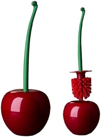 Red Cherry Toilet Brush and Holder Set - Cute Design with Storage Base