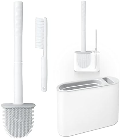 Silicone Toilet Brush Scrubber with Holder - Grey