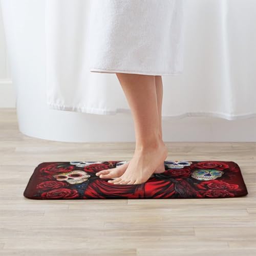 BoomDragon Non-Slip Memory Foam Bath Rug with Mexican Red Rose Design