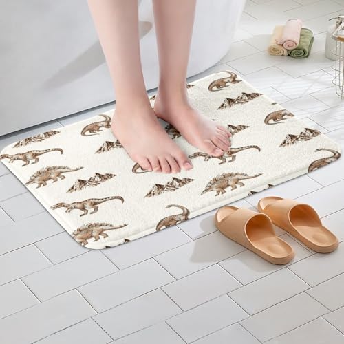 Jejeloiu Dinosaur Bath Mats 16x24 Inch Cartoon Jungle Rug for Kids and Adults