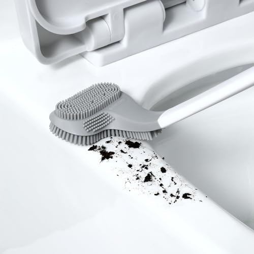 Ymombest 2 Pack Toilet Brush with Holder Flexible Silicone 360 Degree Cleaning Brush Set