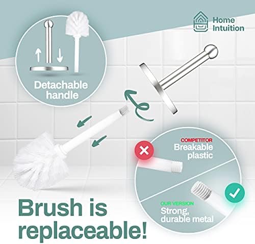 Home Intuition Modern Brushed Stainless Steel Toilet Brush Holder Set 2 Pack