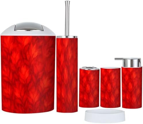 Boho Red Orange Bathroom Accessory Set 6 Piece 1