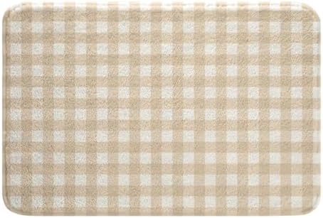 Erosebridal Khaki White Plaid Modern Bath Mat 16x24