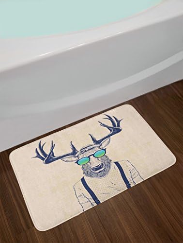 Ambesonne Antlers Bath Mat - Hipster Deer Illustration 302 x 20 Beige Dark Blue