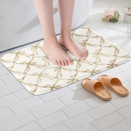 Jejeloiu Beige Bow Bath Mat 16x24 Inch Non-Slip