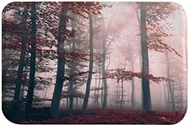 AMonamour Non-Slip Bath Mat in Misty Foggy Red Forest Scene