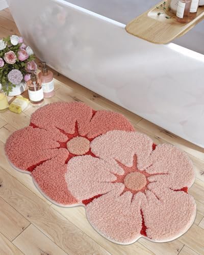 LUMI Flower Bath Rug Soft Plush Red 20x32 Non-Slip