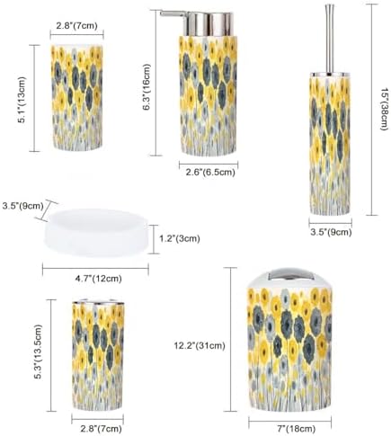 Boho Abstract Trash Can Set 6 Piece Bathroom Accessories