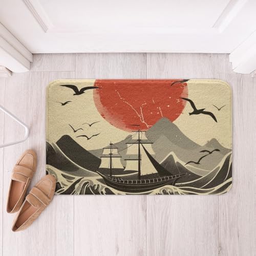 Jejeloiu Nautical Bath Rug for Kids Beige 16x24