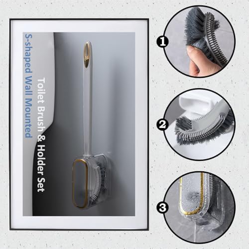 NEWBOVIK Under-Rim Toilet Brush with Holder Set