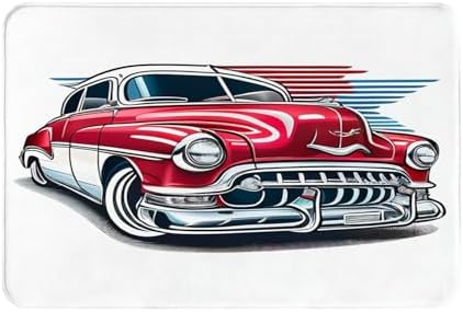 Non-Slip Bath Mat with Cartoon Red Vintage Car Design