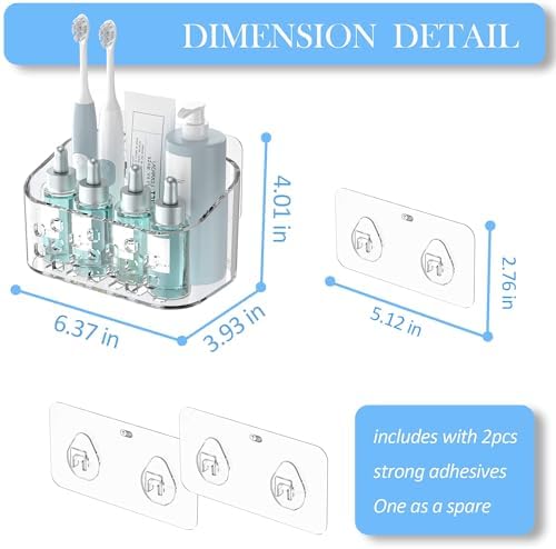 TZAMLI Wall Mounted Shower Organizer Clear Acrylic Storage Basket Self-Adhesive Shelf for Bathroom Kitchen Pantry