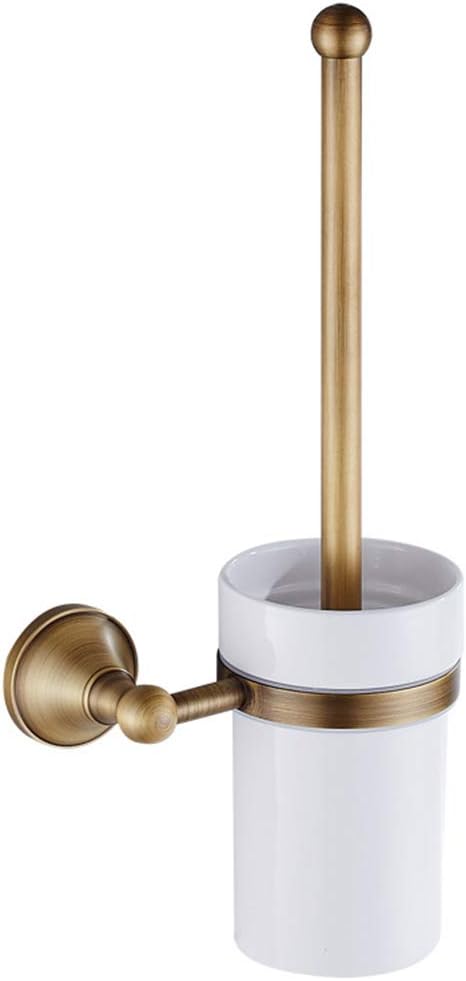 Antique Brass Toilet Brush Holder Set - Wall Mounted
