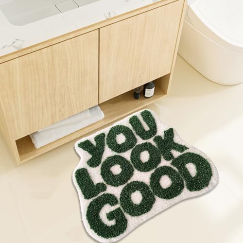 UKELER Cute Green Bath Mat Non-Slip Absorbent