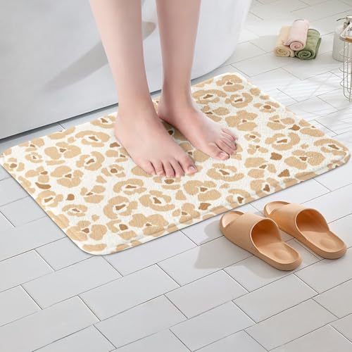 Castle Fairy Light Brown Leopard Print Bath Mat Non-Slip Absorbent 16x24 Floor Mat for Home