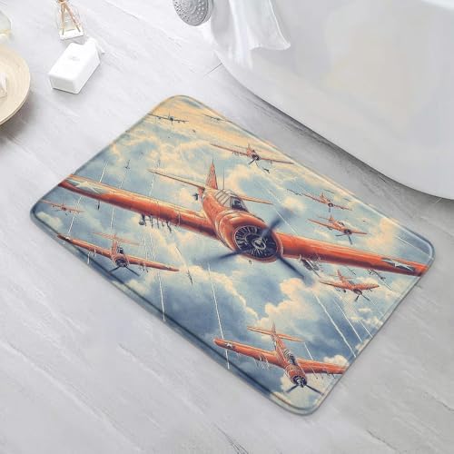 Vintage Airplane Bath Mat Retro Aircraft Flying Through Clouds Aviation Themed 16x24 Inch