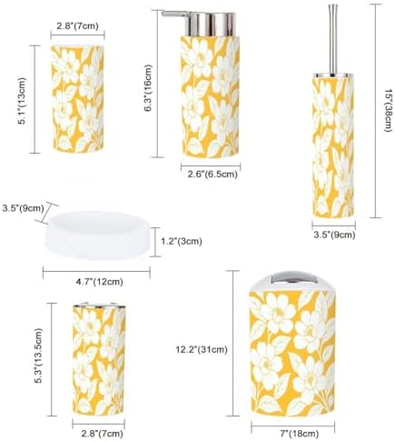 Boho Bathroom Accessories Set 6 Piece Bright Yellow Orange