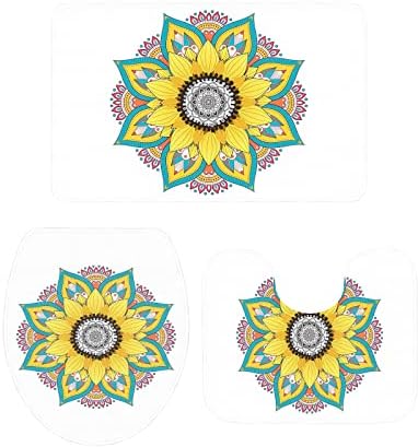 YESOF66 3 Piece Bathroom Rugs Set with Non-Slip Mandala Sunflower Pattern