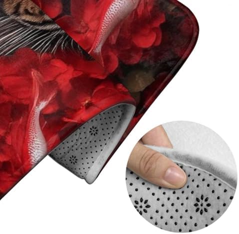 BoomDragon Anti-Skid Memory Foam Bath Rug with Red Flowers 1