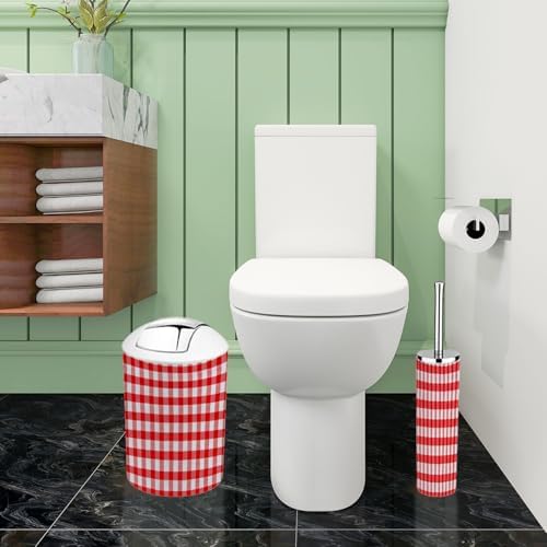 Boho Red Gingham Bathroom Accessory Set 6 Piece