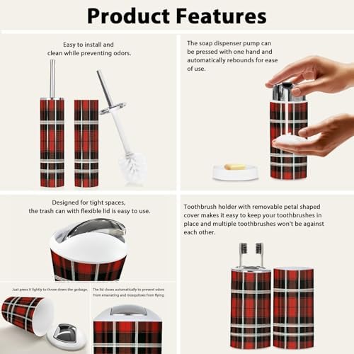 Boho Tartan Bathroom Accessory Set 6 Piece 1