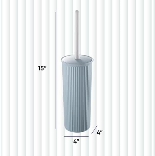 Superio Ribbed Toilet Brush with Holder Set Blue 1