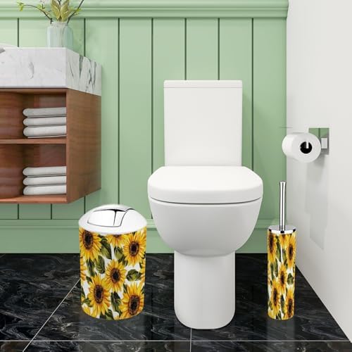 Boho Bathroom Accessories Set 6 Pieces White Sunflowers Design