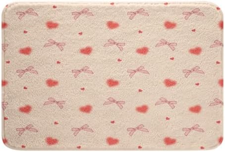 Jejeloiu Bow Bath Mats 16x24 Kids Kawaii Bow Rugs Pink Heart